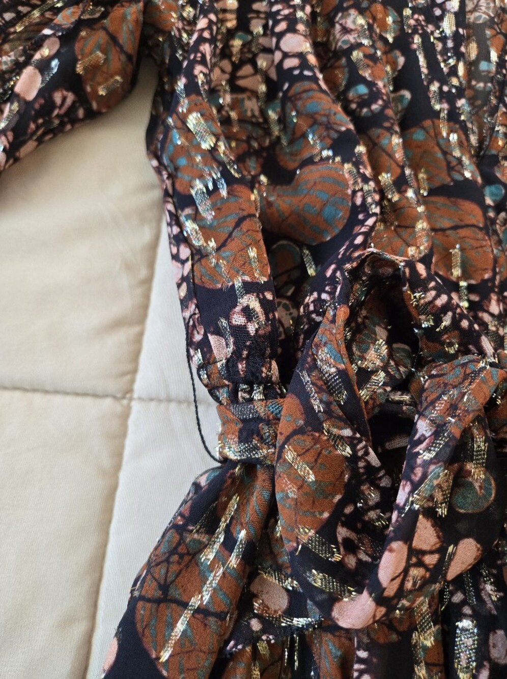 Ulla Johnson Natalia Silk-Blend Ruffled Lurex Mini Dress in Umber, Size 2 - Picture 7 of 9